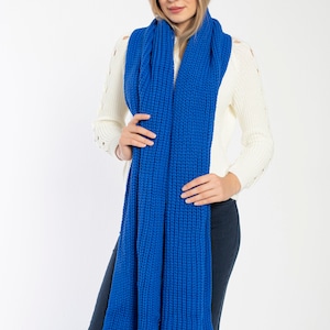 Blue Oversize Extra Long Chunky Scarf, Unisex Winter Hand Knitted Shawl ...