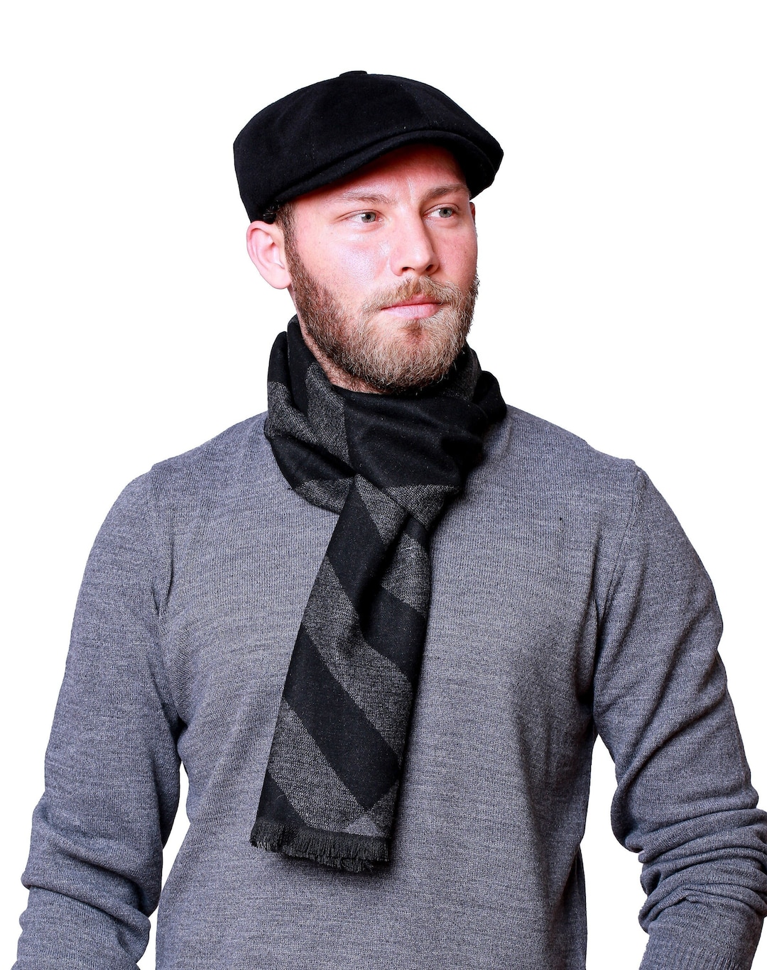 Black Wool 8 Panels Cap, Peaky Blinders Hat, Hatsquare Baker Boy