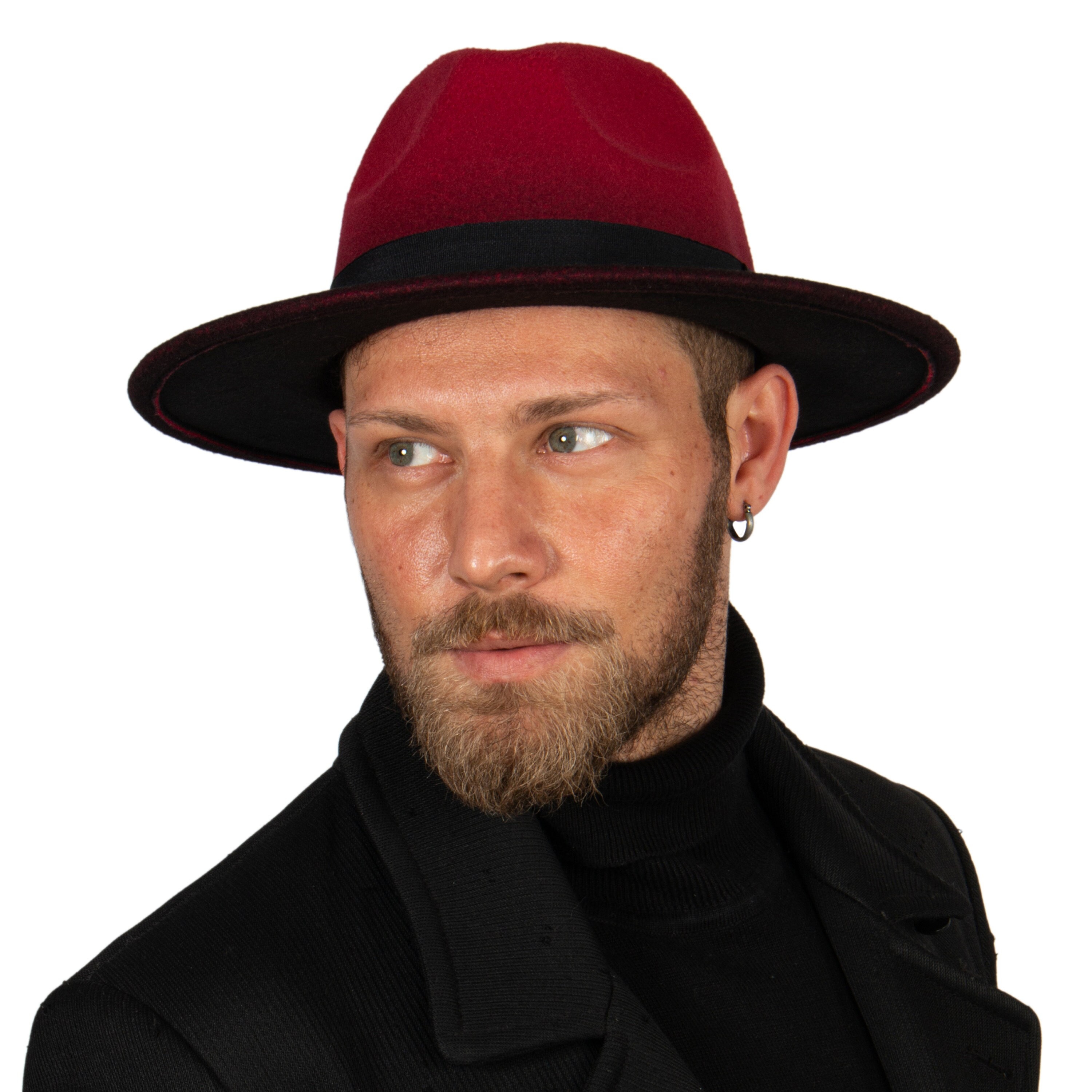 Burgundy Ombre Fedora Hat, Vegan Felt Stiff Brim Hat, Men  display picture 2