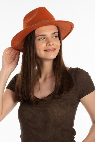 Buy Orange Fedora Hat Vegan Felt Stiff Brim Hat Women Winter