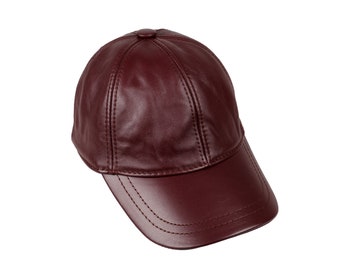 Burgundy Leather Baseball Cap, Handmade Leather Hat, Woman Leather Hat, Adjustable Leather Cap, Man Leather Baseball Cap, Sports Cap
