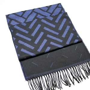 Dark Blue Black Brick Pattern Wool Men Scarf, Suit Scarf, Scarves for Men, Winter Scarf, Fabric Scarf, Christmas Gift, Valentines Gift