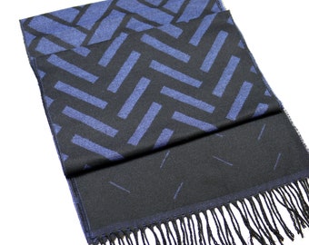 Patrón de ladrillo negro azul oscuro Bufanda de lana para hombres, bufanda de traje, bufandas para hombres, bufanda de invierno, bufanda de tela, regalo de Navidad, regalo de San Valentín
