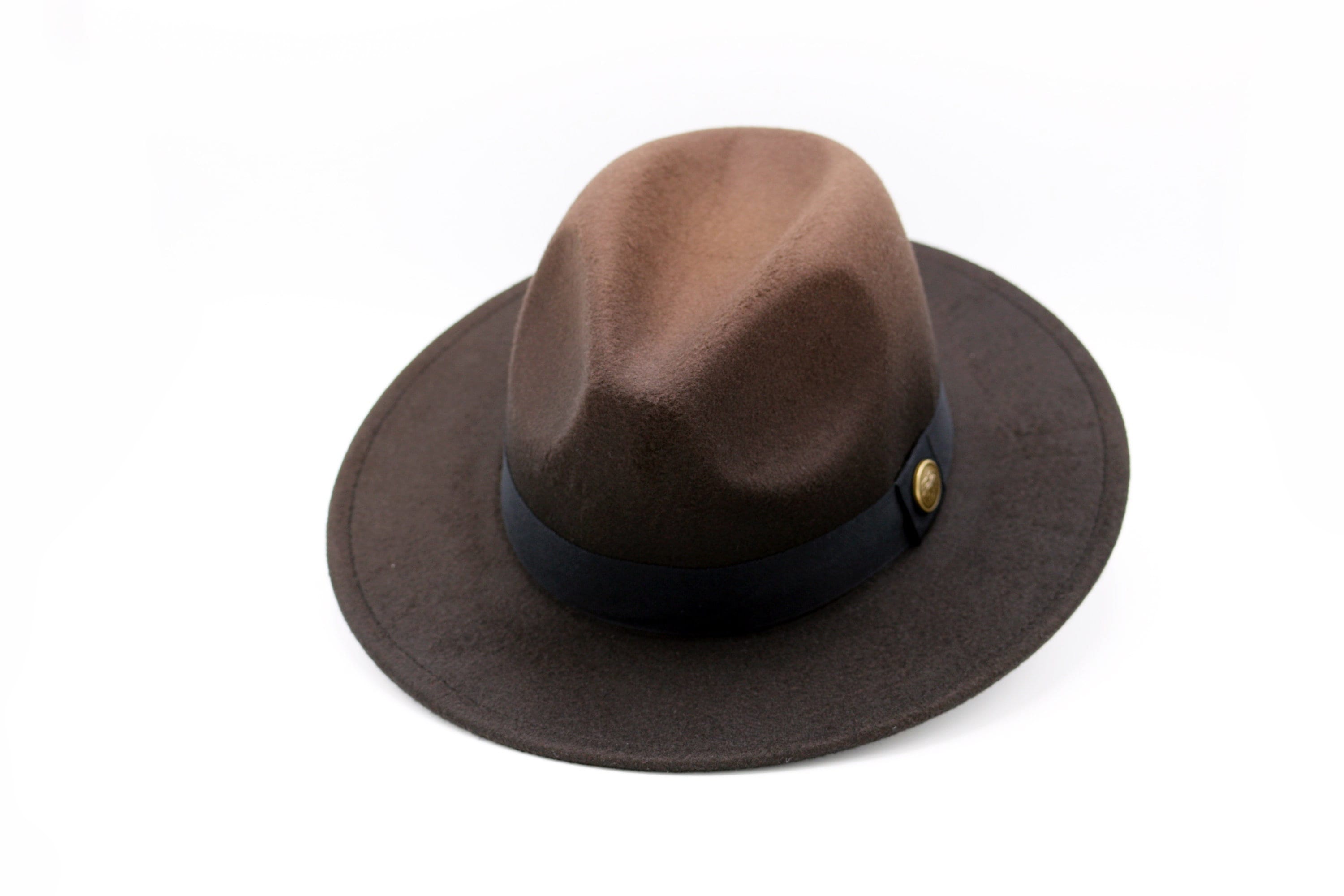 Brown Ombre Fedora Hat, Vegan Felt Stiff Brim Hat, Men 