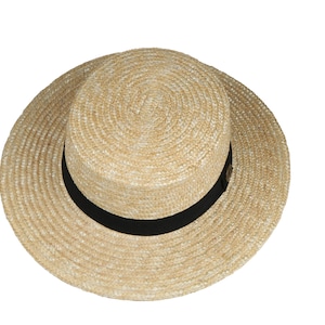 Straw Boater Hat, Summer Men Women Fedora Hat,  Hatsquare Bolero Hat, Straw Wide Brim Hat, Flat Brim, Round Captain Hat, Gondolier Hat