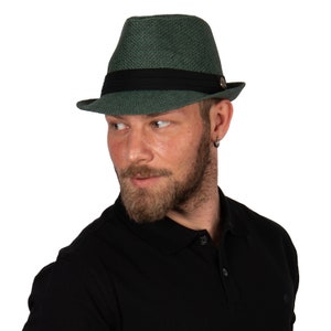 Kleurrijke stro Fedora hoed, zomer Fedora hoed, strandhoed, mannen zomerhoed, vrouwen zon Boho hoed, korte rand hoed, bruidsjonkers cadeau, bruidsmeisje hoed Groen