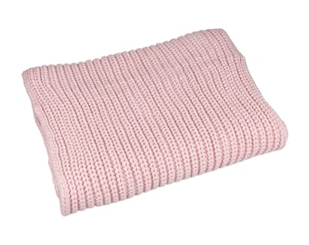 Pale Pink Oversize Extra Long Chunky Scarf, Unisex Winter Hand Knitted Shawl, Women Blanket Scarf, Soft Ribbed Shoulder Wrap, Christmas Gift