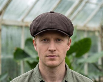 Dark Brown Linen Newsboy Cap, 8-Panel Baker Boy Hat (S-3XL), Summer Men Hat