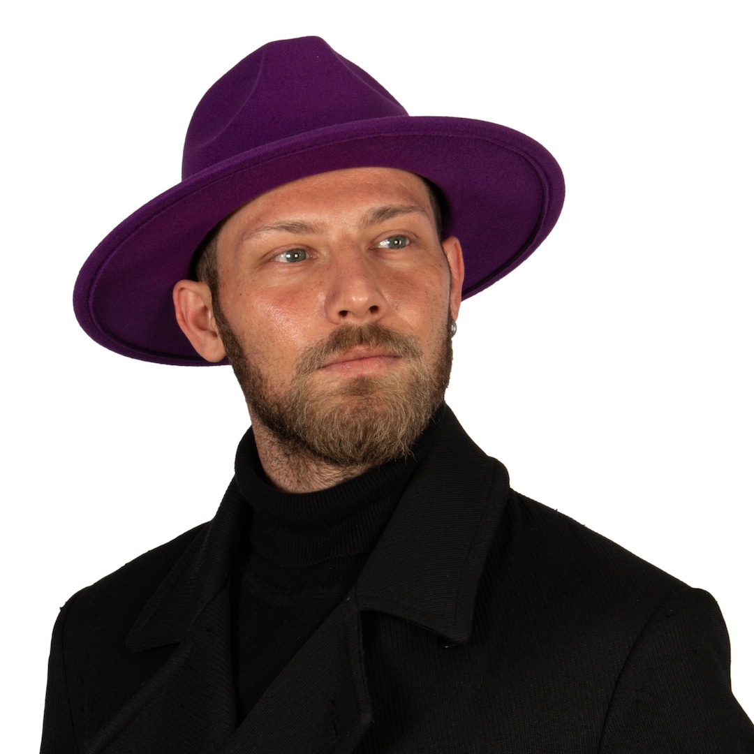 Purple Fedora Hat, Vegan Felt Stiff Brim Hat, Hatsquare Men Winter Hat