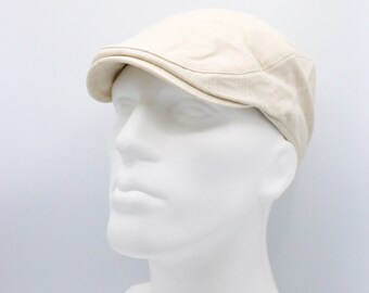 Cream Cotton Summer One Size Flat Cap, Peaky Blinders Hat, Baker Boy Hat,Irish flat cap, Gatsby Hat, Summer Men Hat, Ivy League Hat