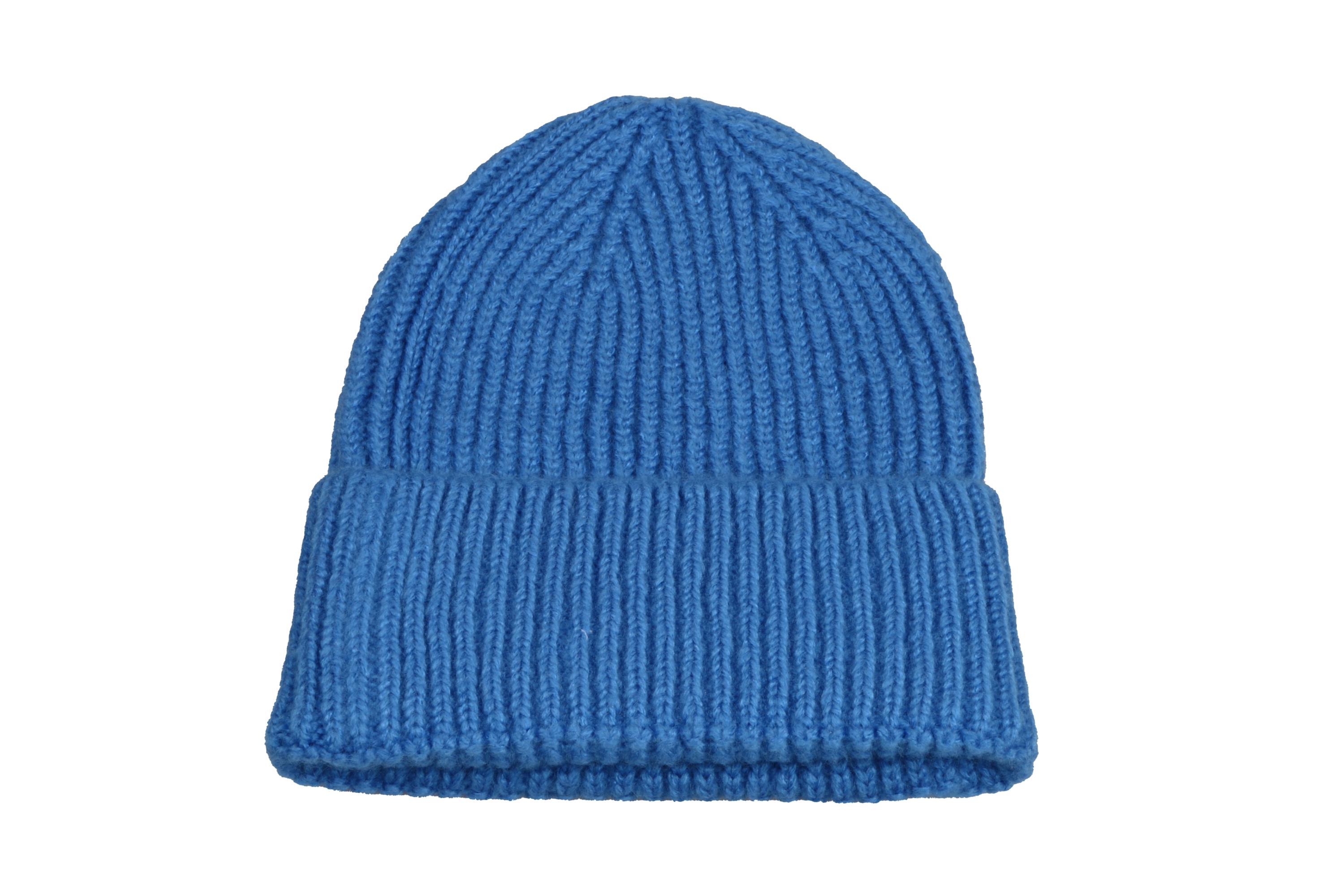 Blue Seamless Beanie Cap, Unisex Wool Beanie, Ribbed Winter