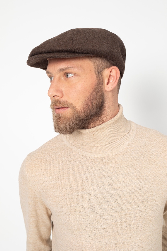 Dark Brown Wool 8 Panels Newsboy Cap, Baker Boy Hat, Irish Flat