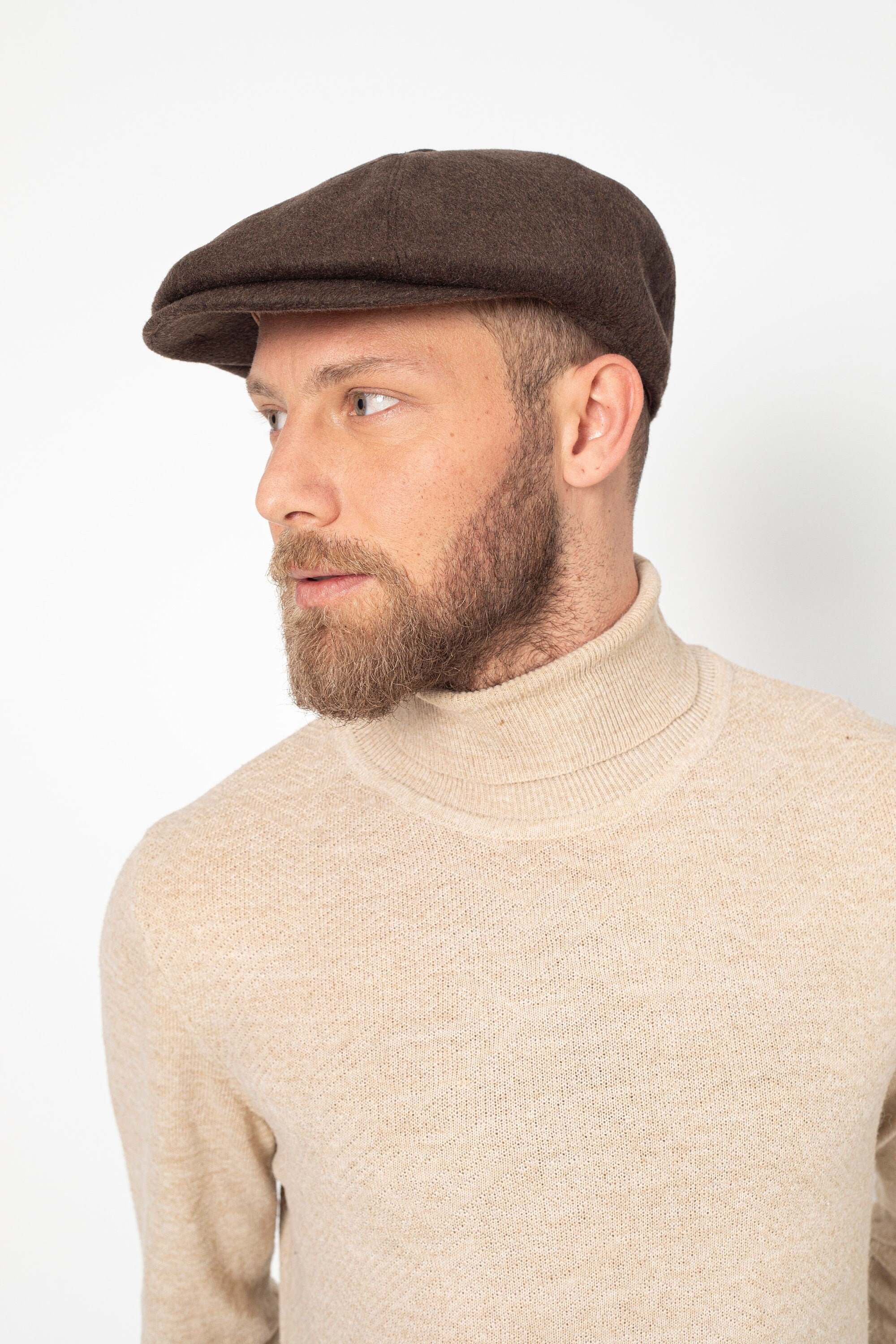 Dark Brown Wool 8 Panels Newsboy Cap, Peaky Blinders Hat, Baker