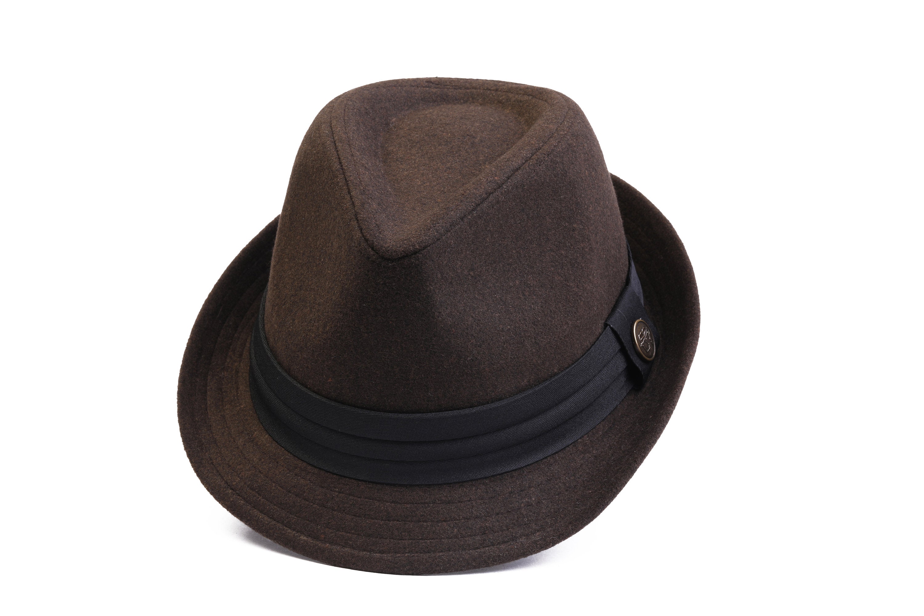 ? Tweed Fedora Hat – Black & Brown Mix Fall/Winter Black Trilby Fedora Hat with Gray Dots & Black  main image 4