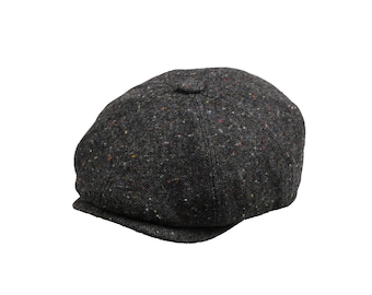 Hand-Crafted Wool Tweed Baker Boy Cap, 8-Panel Newsboy Hat
