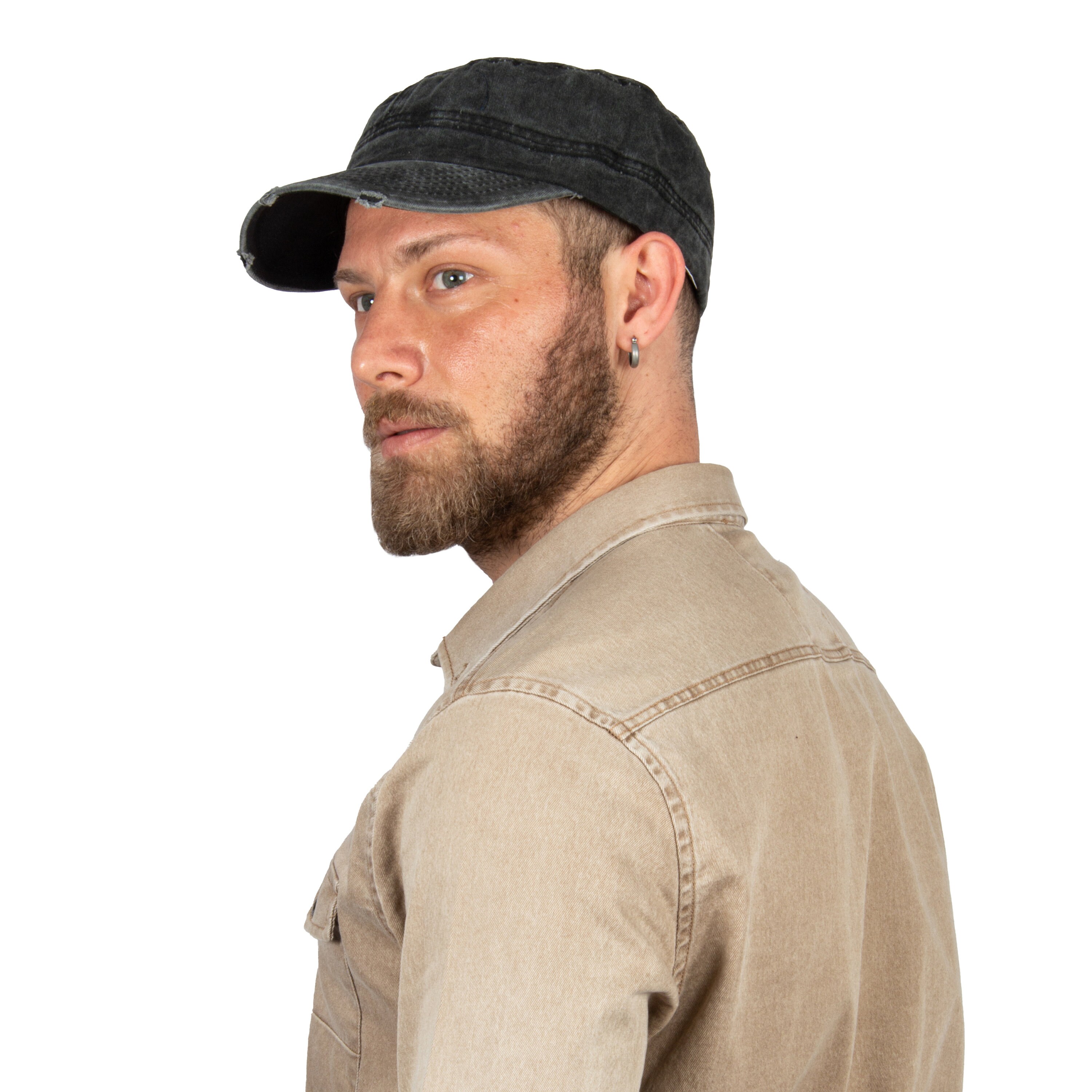 Black Summer Pigment Dyed Cotton Military Cap, Army Style Hat, Castro ...
