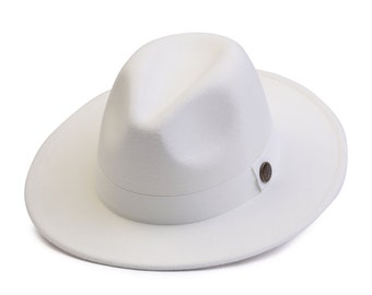 Chapeau fedora blanc, chapeau à bord rigide en feutre végétalien, chapeau d'hiver homme, chapeau à bord large femme, chapeau fedora rigide, bord plat homme/femme Hatsquare