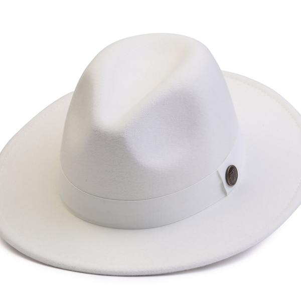 Chapeau fedora blanc, chapeau à bord rigide en feutre végétalien, chapeau d'hiver homme, chapeau à bord large femme, chapeau fedora rigide, bord plat homme/femme Hatsquare