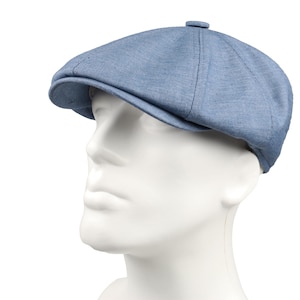 Blauwe linnen zomer krantenverkoperpet met 8 panelen, Peaky Blinders-hoed, Hatsquare Baker Boy-hoed, Ierse platte pet, lichtgewicht vintage herenhoed, klimophoed
