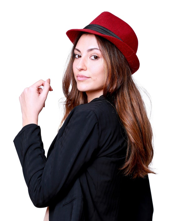 Ruby Red Fedora Polar Fleece Hat Dames Winterhoed Stijve Fedora