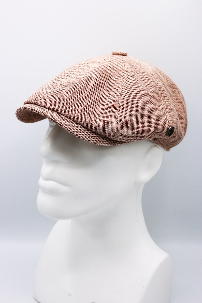 Brick Red Summer Linen 8 Panels Cap Peaky Blinders Hat Ivy League Hat Gatsby Hat Baker Boy Summer Hat,Irish flat cap