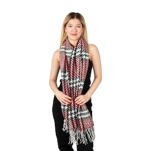 Burgundy Plaid Winter Oversize Women Scarf, Winter Shawl, Women Blanket Scarf, Winter Warm Pashmina Shawl, Mothers Day Gift, Winter Throw
