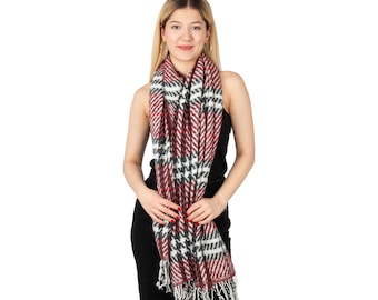 Burgunder karierter Winter Oversize Frauen Schal, Winter Schal, Frauen Decke Schal, Winter Warm Pashmina Schal, Muttertagsgeschenk, Winter Überwurf