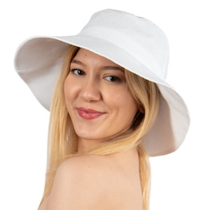 White Linen Wide Brim Bucket Hat, Bright Color Summer Bucket Hat, Foldable One Size Hat, Hatsquare Women Sun Hat, Linen Hat, Fishermans Hat