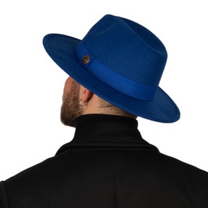Blue Fedora Hat, Vegan Felt Stiff Brim Hat, Men Winter Hat, Women Wide Brim Hat, Stiff Fedora Hat, Flat Brim, Bridesmaid Groomsman Hat
