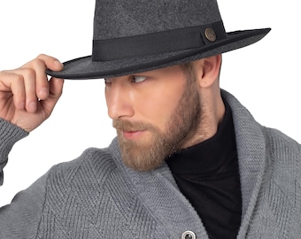 Sombrero fedora de invierno de fieltro vegano, sombrero Hatsquare para hombre, sombrero fedora de rigidez media, sombrero de ala ancha y plana para mujer, sombrero para dama de honor o padrino de boda, regalo de Navidad