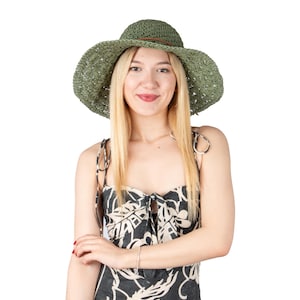 Sage Green Summer Lace Style Wide Brim Straw Hat, Holiday Hat, Women Summer Hat, Beach Hat, Sun Hat, Boho Hat, Women Hat, Foldable Hat
