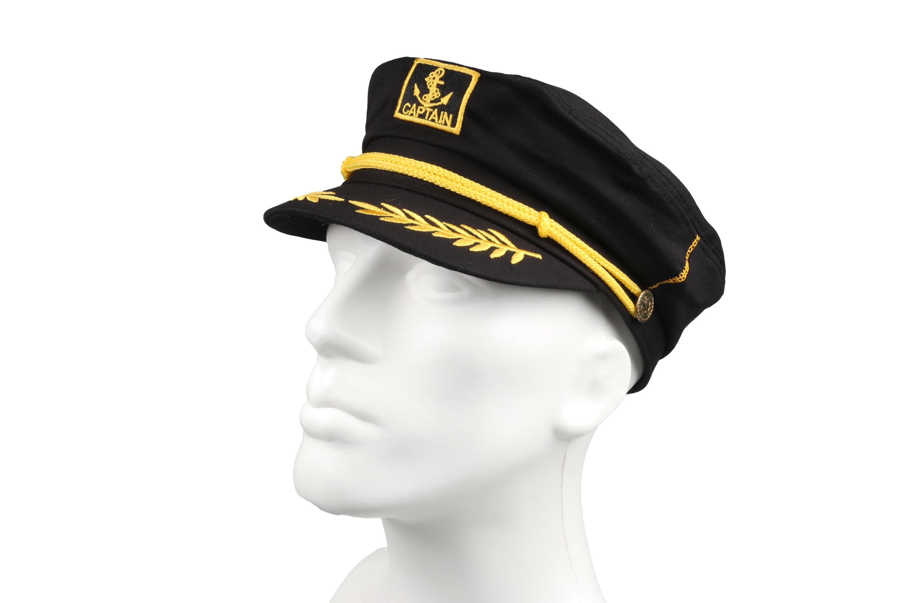 Black Skipper Sailor Captain Hat, Unisex Anchor Embroidered