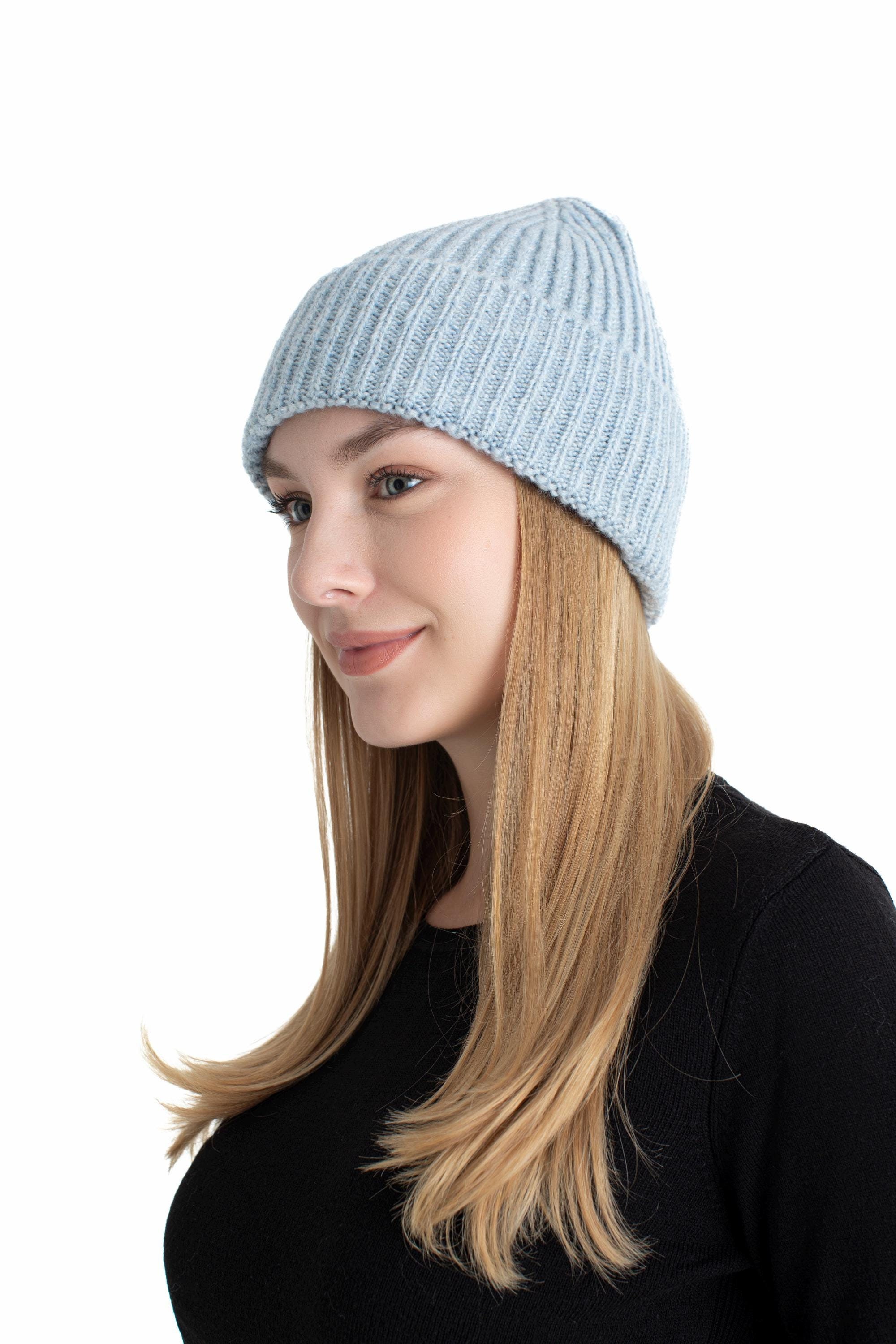 Iced Blue Seamless Beanie Cap, Acrylic Unisex Beanie 