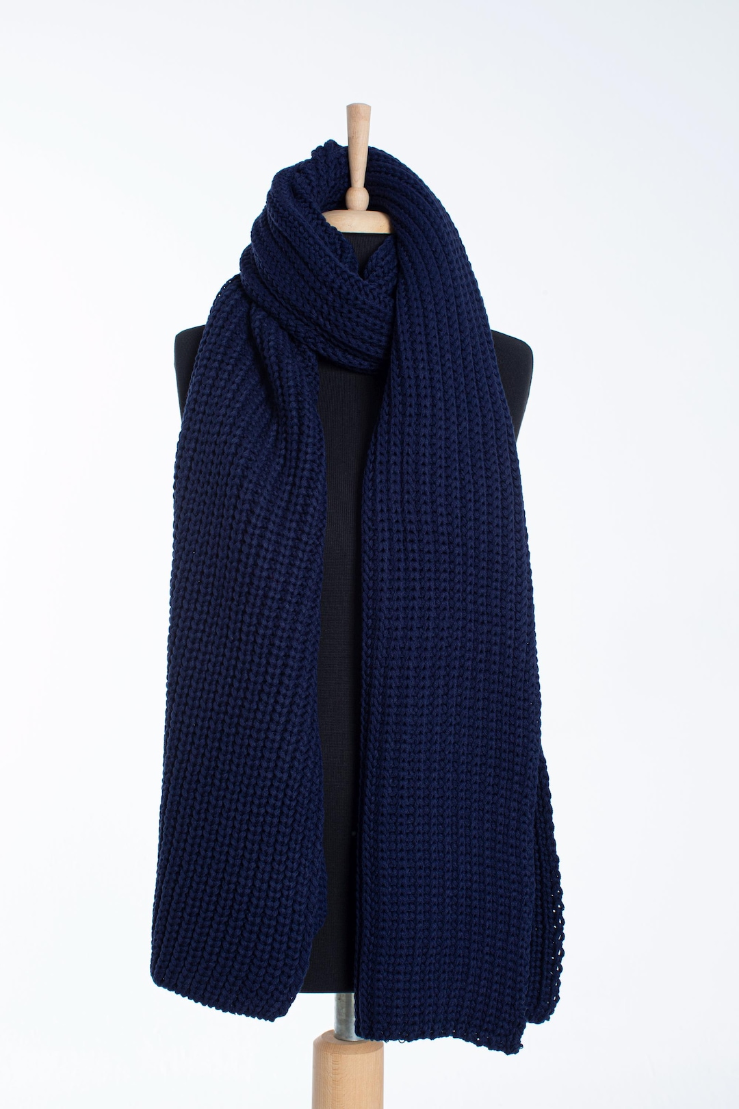 Dark Blue Oversize Extra Long Chunky Scarf, Unisex Winter Hand Knitted ...
