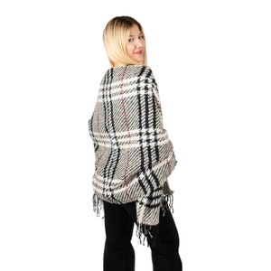 White Plaid Winter Oversize Women Scarf, Hatsquare Winter Shawl, Women Blanket Scarf, Warm Pashmina Shawl, Winter Throw, Christmas Gift