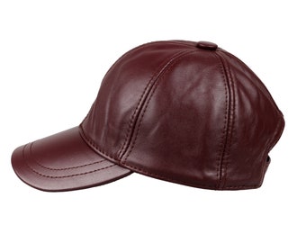 Burgundy Leather Baseball Cap, Handmade Leather Hat, Woman Leather Hat, Adjustable Leather Cap, Man Leather Baseball Cap, Sports Cap