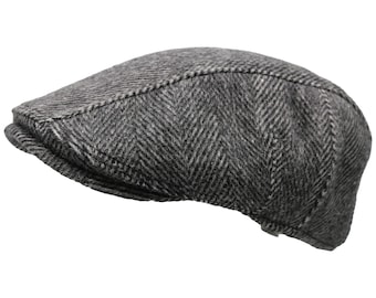 Dark Gray Wool Flat Cap Peaky Blinders Hat Baker Boy Leather | Etsy
