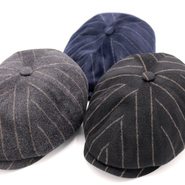 Striped Wool 8 Panels Cap, Peaky Blinders Hat, Hatsquare Men Newsboy Cap, Baker Boy Hat, Irish flat cap, Christmas Gift, Groomsman Hat