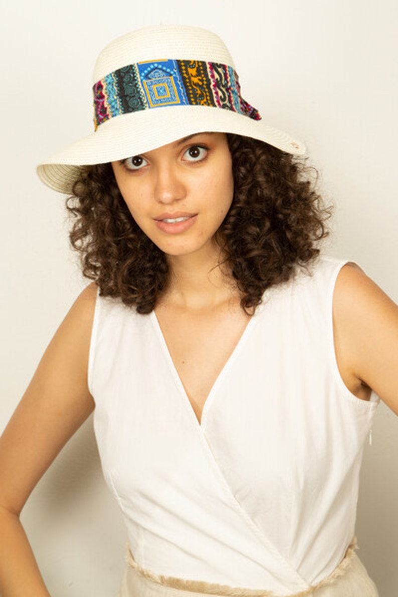 Cream Ethnic Style Straw Hat Holiday Hat Women Summer Hat Etsy