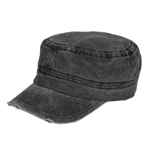 Black Summer Pigment Dyed Cotton Military Cap, Army Style Hat, Castro Cap, Men Summer Hat,Cotton Men cap, Cadet Cap, Fathers Day Gift