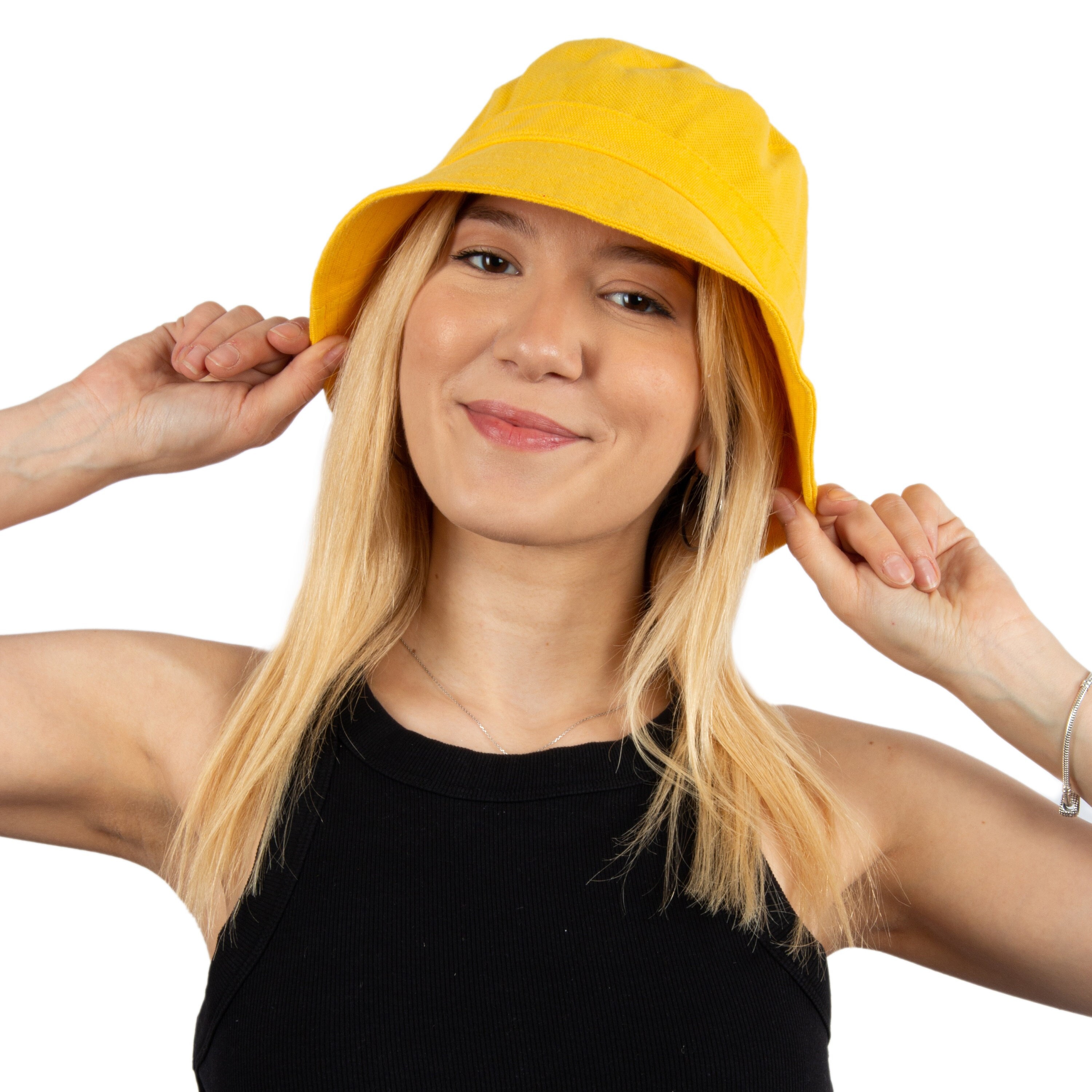 Yellow Cotton Bucket Hat, Women Bucket Hat, One Size Hat 