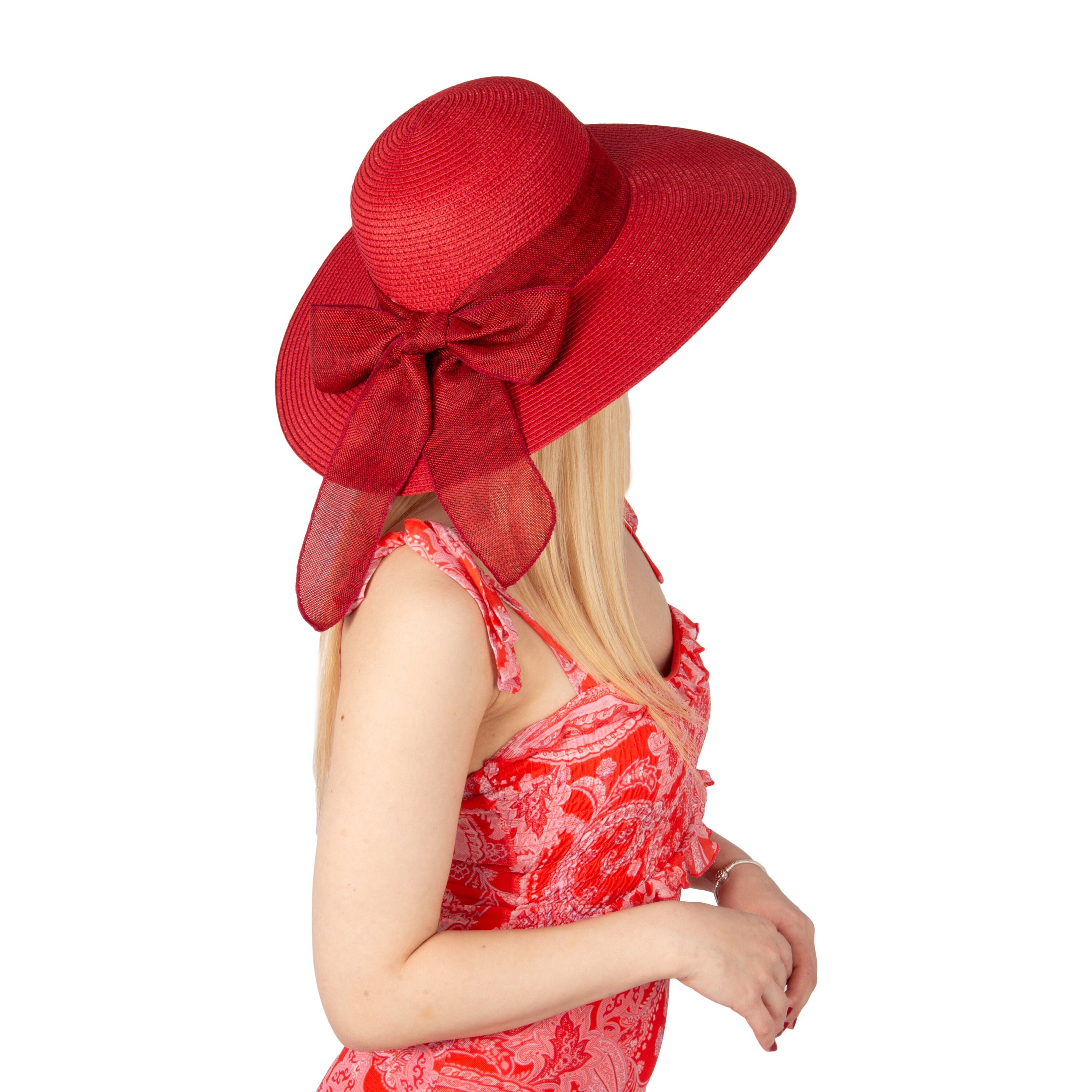 Womens red wide sales brim hat
