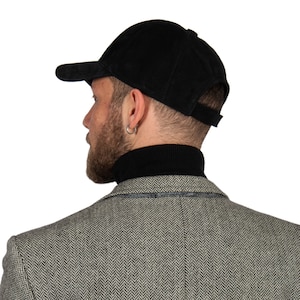 Black Suede Leather Baseball Cap, Hatsquare Leather Baseball Cap,  Adjustable Men Leather Cap, Women Suede Cap, Sports Cap, Dad hat