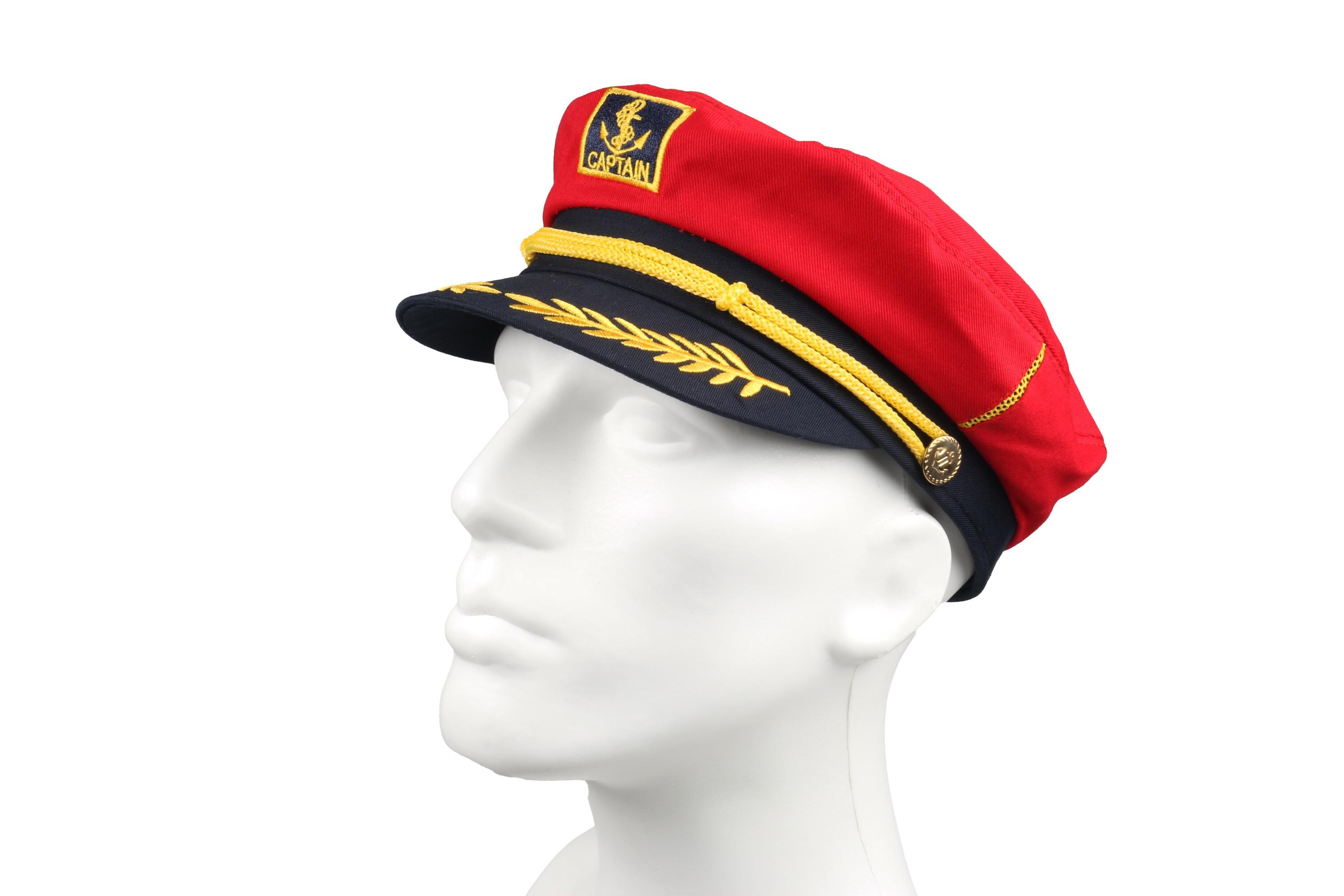 Red Skipper Sailor Captain Hat, Unisex Anchor Embroidered Boating