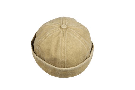 Khaki Washed Cotton Docker Beanie, Brimless Rolled Cuffed  display picture 2