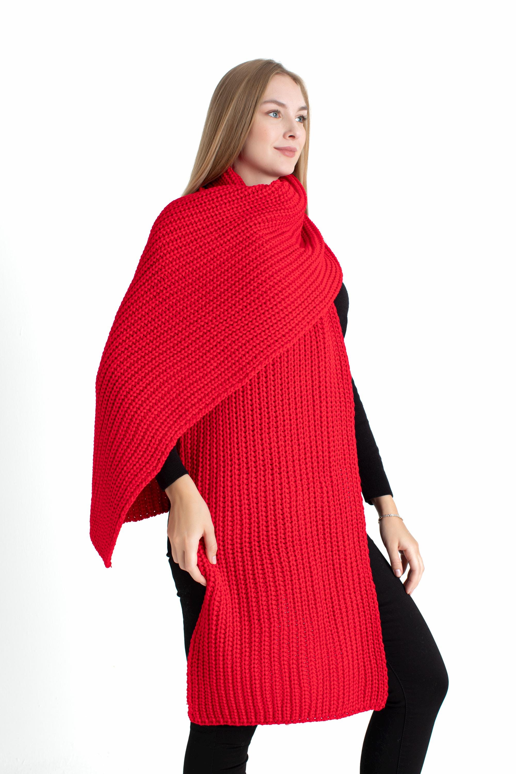 Red Oversize Extra Long Chunky Scarf, Unisex Winter Hand Knitted Shawl ...