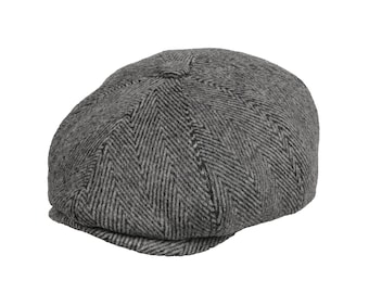 Dark Gray Herringbone Wool 8 Panels Cap, Peaky Blinders Hat, Baker Boy Hat, Groomsman Hat, Hatsquare Man Newsboy Cap, Christmas Gift