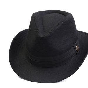 Black Cowboy Hat, Faux Felt Cowboy Hat, Winter Men Hat, Fedora Hats, Western Style Cowboy Hat, Christmas Gift, Vintage Old Style Man Hat