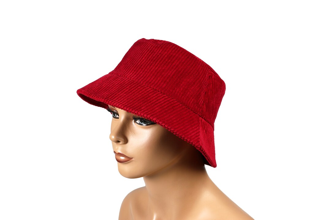 Red Corduroy Women Bucket Hat, Winter Cozy Bucket Hat, One Size Hat, Fashion Bucket Hat