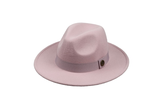 Cappello Fedora rosa chiaro, cappello vegano in feltro con tesa